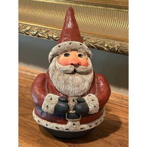 Gail Laura Folk Art Santa Large Round Heavy Sculpture 1990 Signed 8”